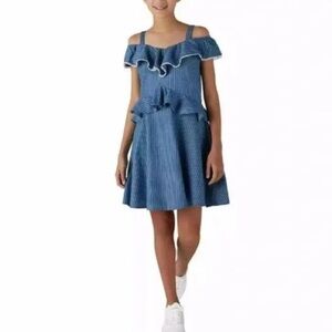 BCBGirls Tencel Striped Cold Shoulder Ruffle Dress 14/16